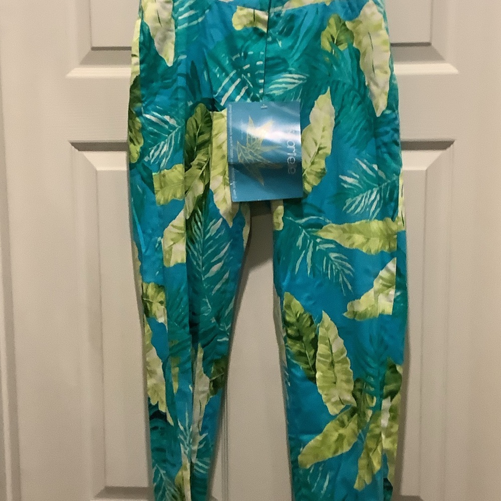 Sportelle Vibrant Blue and Green tropical casual pants, Small